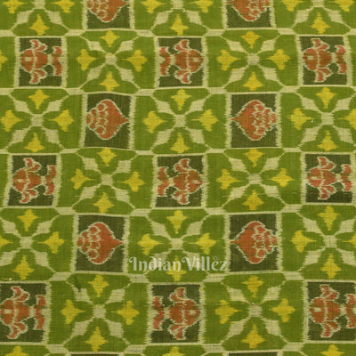 Mehendi Green Sankha Flowers Motif Sambalpuri Ikat Cotton Fabric