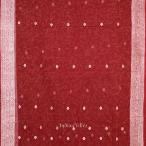 Maroon Red Pure Khaddi Chiffon Banarasi Saree