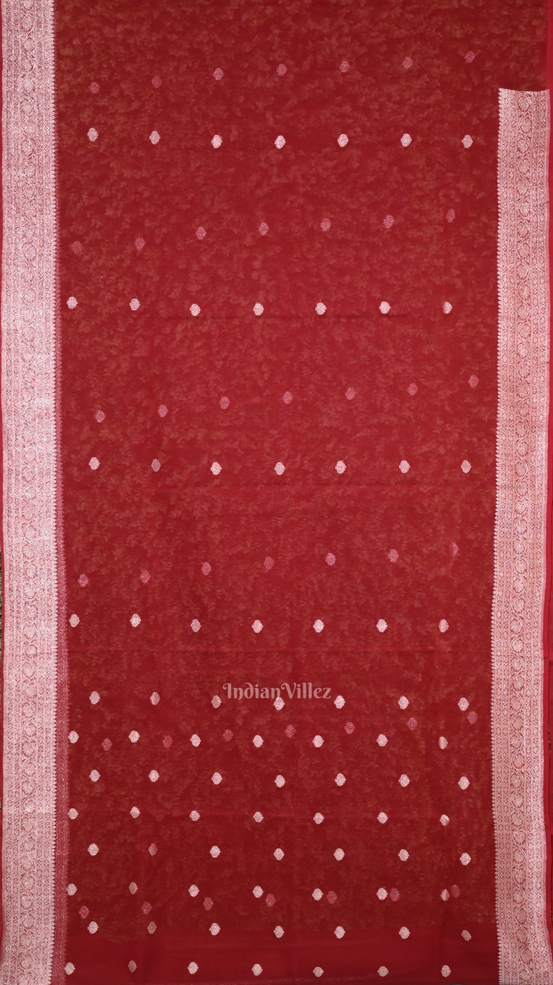 Maroon Red Pure Khaddi Chiffon Banarasi Saree