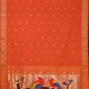 Orange Butta Design Cotton Paithani Saree