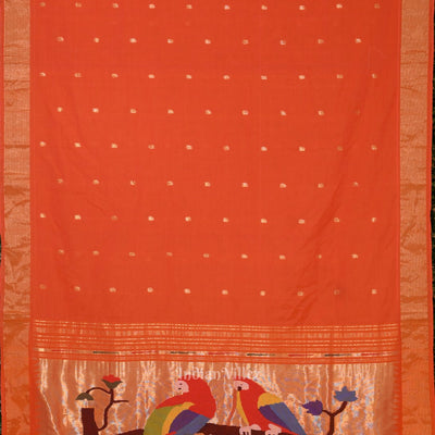 Orange Butta Design Cotton Paithani Saree