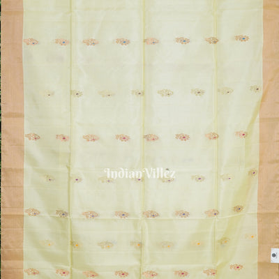 Cream With Pink Flower Motif Handwoven South Soft Silk Saree
