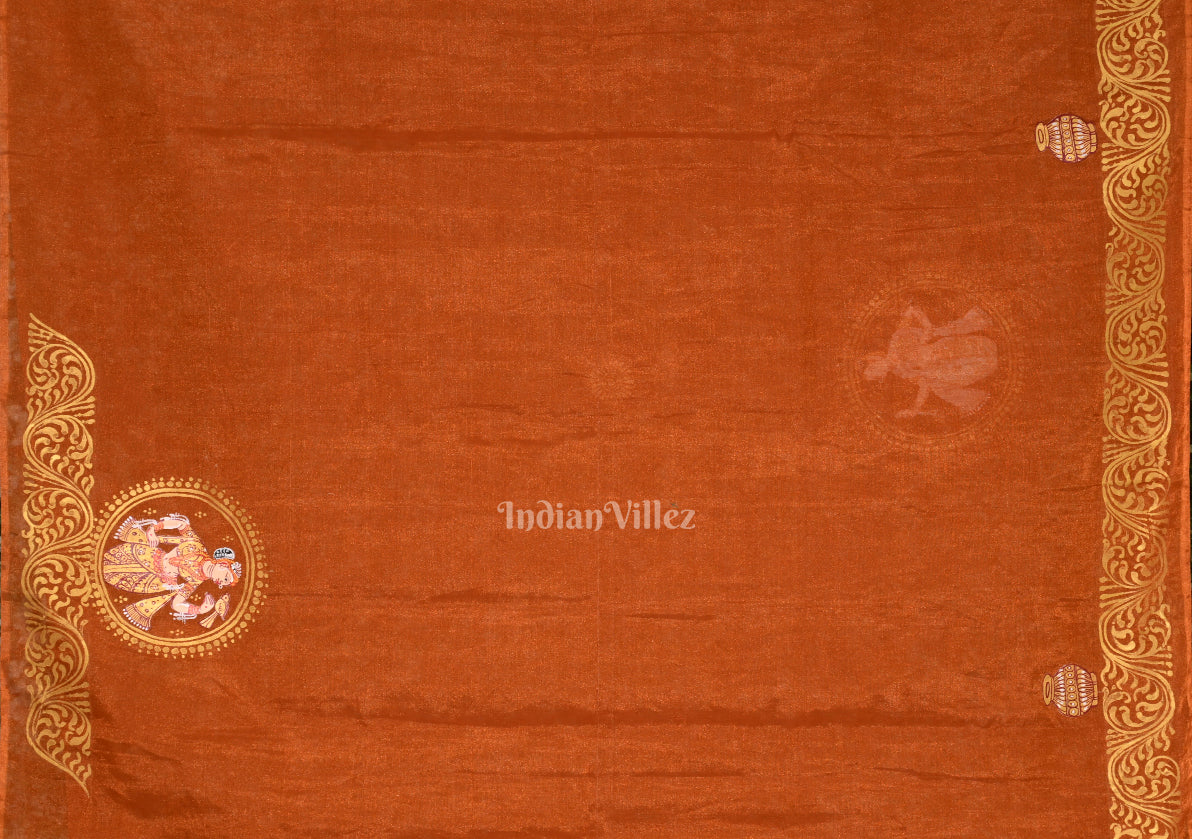 Orange Bronze Nartaki Theme Hand- Painted Pattachitra Saree