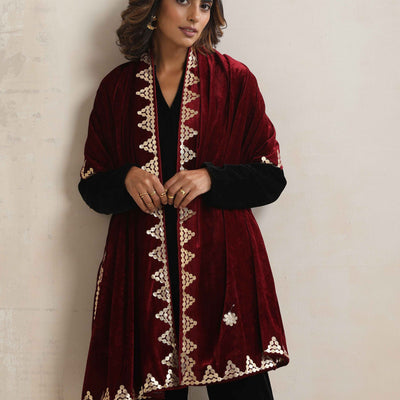 trueBrowns Maroon Velvet Gota Patti Stole
