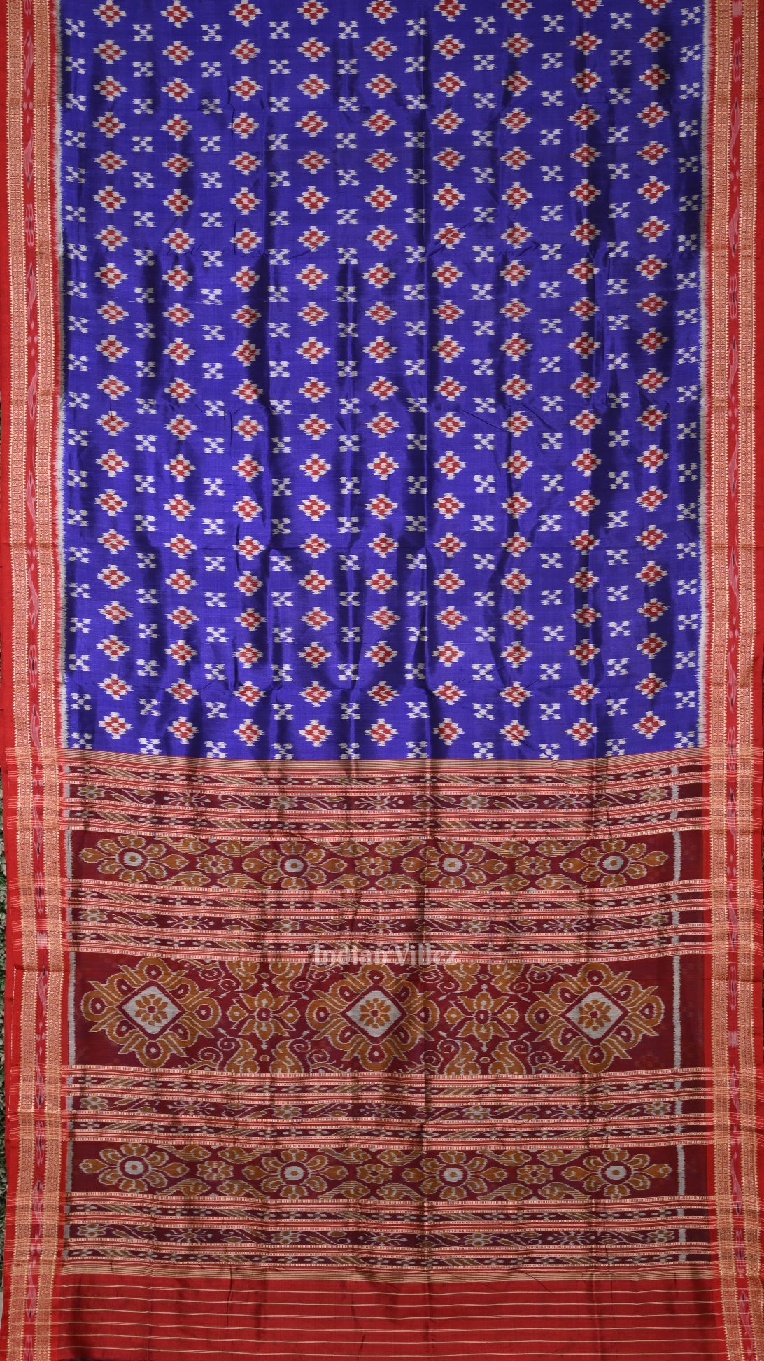 Blue Red Body Pasapali Odisha Ikat Khandua Silk Saree