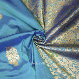 Peacock Blue Designer Katan Banarasi Silk Saree