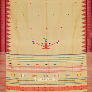 Cream Tribal Theme Natural Dyed Ganjam Bomkai Saree (Revival)