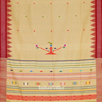 Cream Tribal Theme Natural Dyed Ganjam Bomkai Saree (Revival)