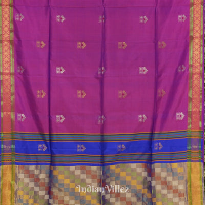 Soft Maroon With Blue Pure Bishnupuri  Silk Saree