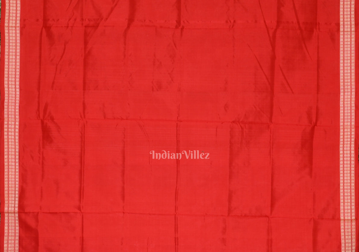 Baby Pink Red Tribal Theme Sambalpuri Silk Saree