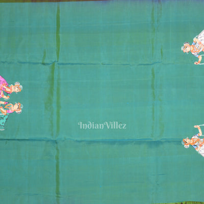 Magenta Pink Green Ram Sita Vivah Theme Pattachitra Saree