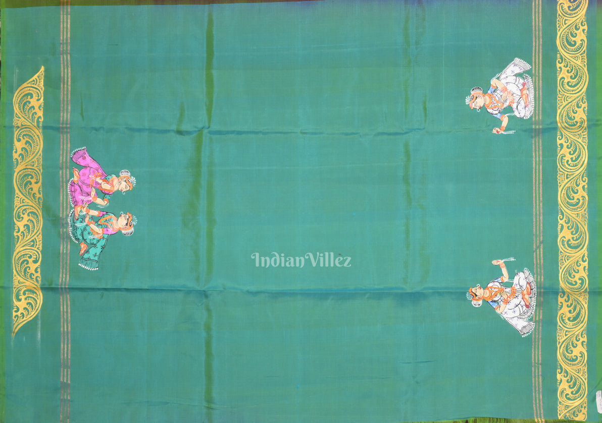 Magenta Pink Green Ram Sita Vivah Theme Pattachitra Saree