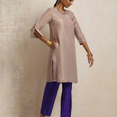 trueBrowns Lilac Tissue Kurta Co-ord Set