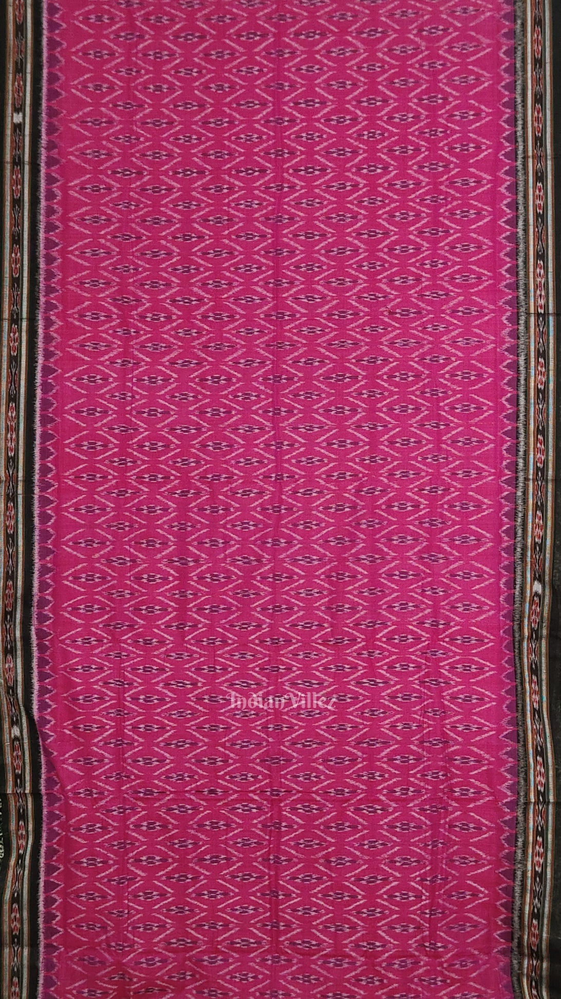 Pink Black Odisha Ikat Maniabandha Cotton Saree