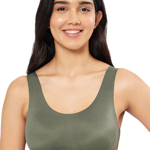 Skins Support Solid Non Padded Non-Wired Scoop Neck Cami Bra - Slate Green