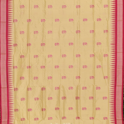 Cream Rani Pink Boita Design Bomkai  Sambalpuri Silk Saree