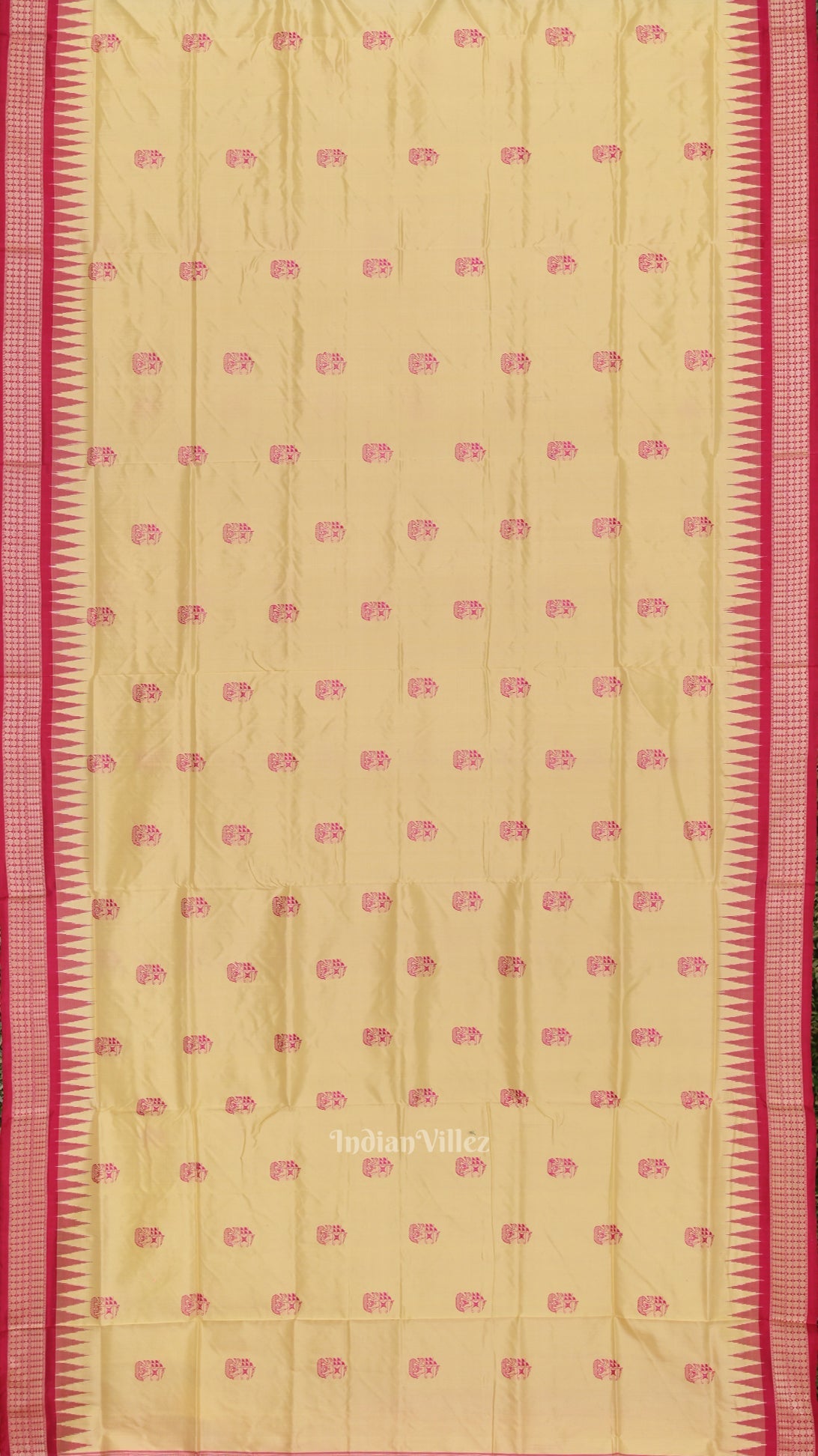 Cream Rani Pink Boita Design Bomkai  Sambalpuri Silk Saree
