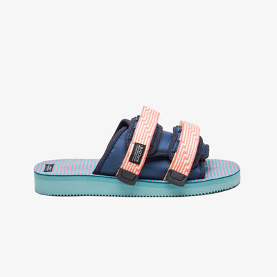 Suicoke | MOTO JACQUARD TOUCH-STRAP  { NAVY BLUE/CORAL PINK/SEA GREEN