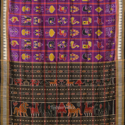 Purple Nabakothi Jungle Aanchal Odisha Ikat Khandua Silk Saree