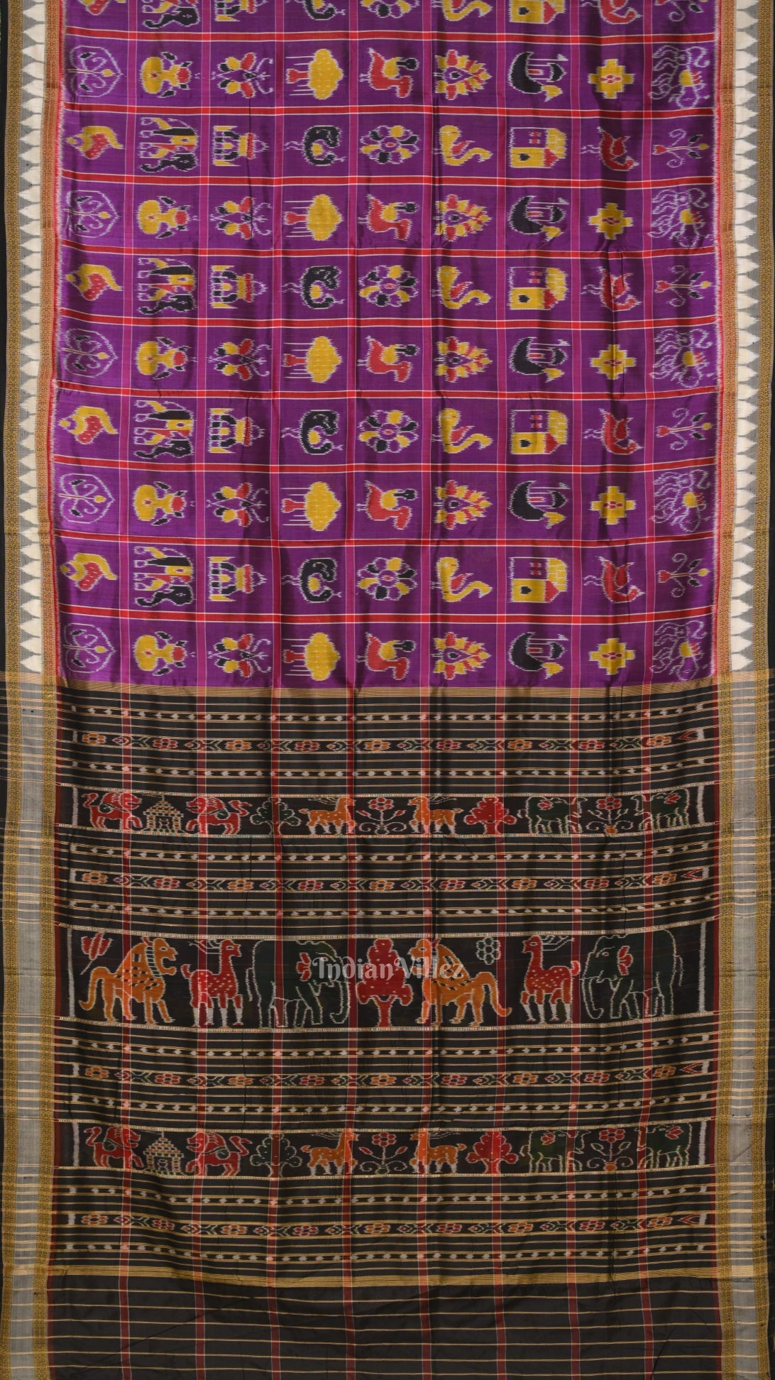 Purple Nabakothi Jungle Aanchal Odisha Ikat Khandua Silk Saree