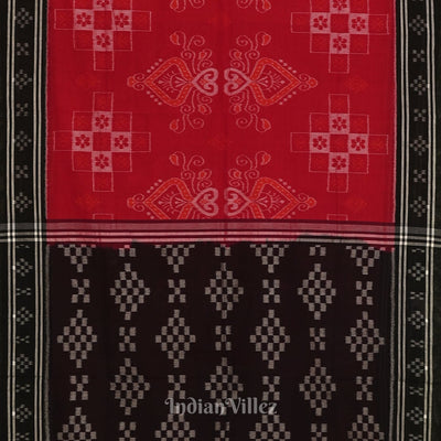 Rani Pink with Black Floral Theme Odisha  Sambalpuri Pure Cotton Saree