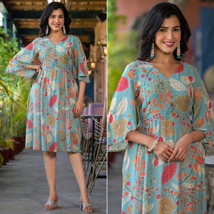 green-floral-foil-printed-chiffon-a-line-dress
