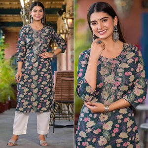 green-floral-printed-pure-cotton-straight-kurti