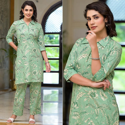 green-floral-printed-pure-cotton-co-ord-set
