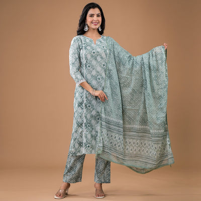 Mint Green Printed Pure Cotton Straight Salwar Suit