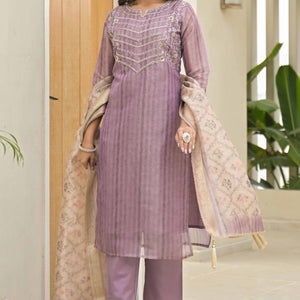 Lavender Embroidered Handwork Crush Chanderi Salwar Suit