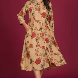 Chikoo Floral Printed Muslin A-Line Dress