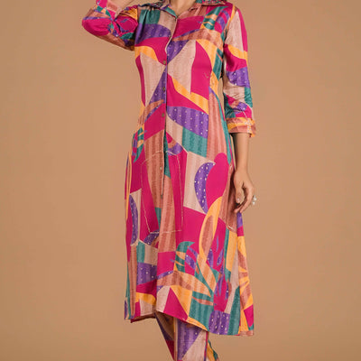 Multicolor Abstract Printed Muslin Co-Ord Set