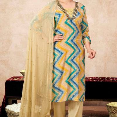 Morpich Embroidery With Printed Muslin Straight Salwar Suit