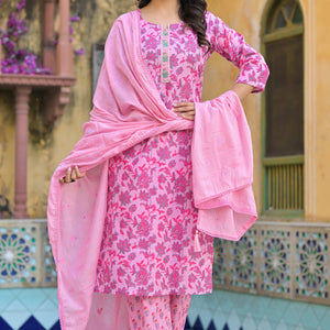 Blush Pink Floral Printed Pure Cotton Straight Salwar Suit