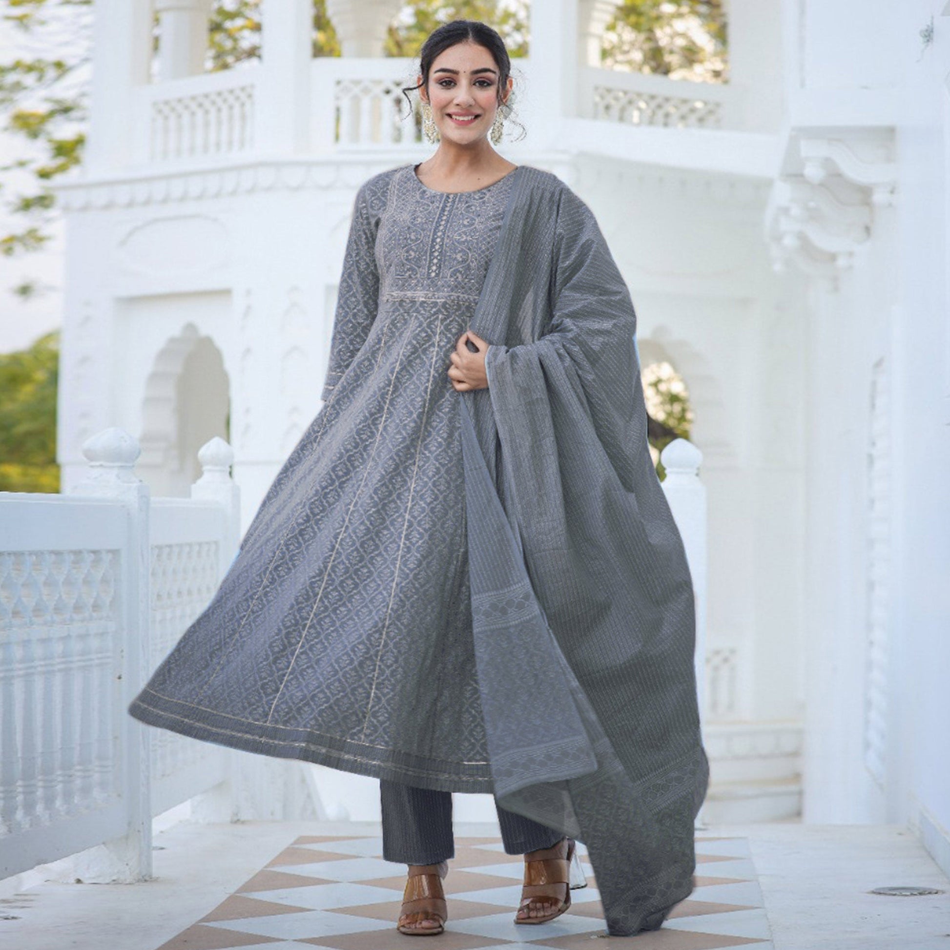 grey-jaipuri-print-with-gota-work-pure-cotton-anarkali-suit