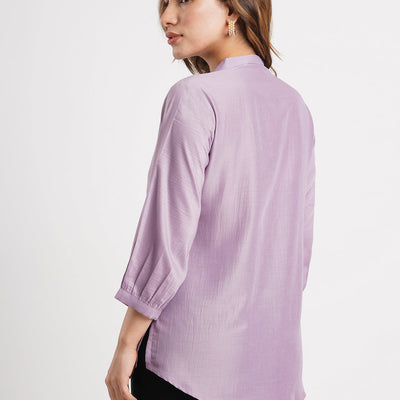 Lavender Solid Poly Chinon Straight Top