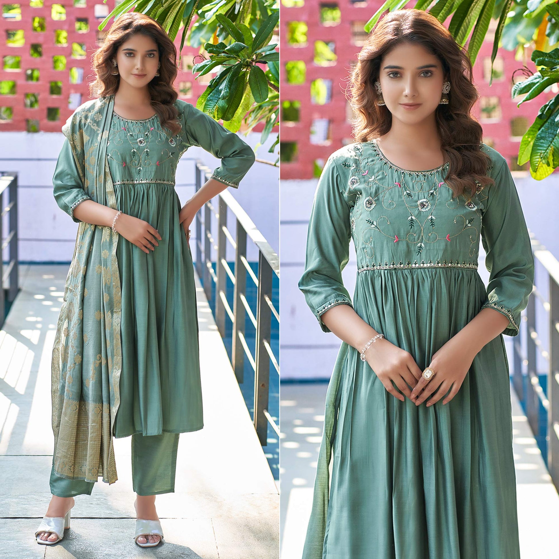 green-floral-embroidered-pure-silk-suit
