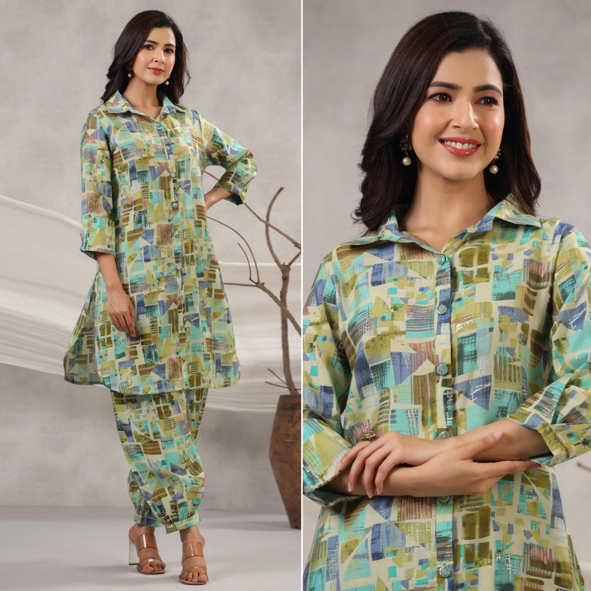 green-geometric-printed-muslin-co-ord-set