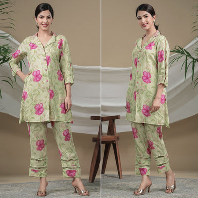 green-floral-printed-muslin-co-ord-set