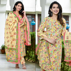 Cream Floral Printed Pure Cotton Salwar Suit