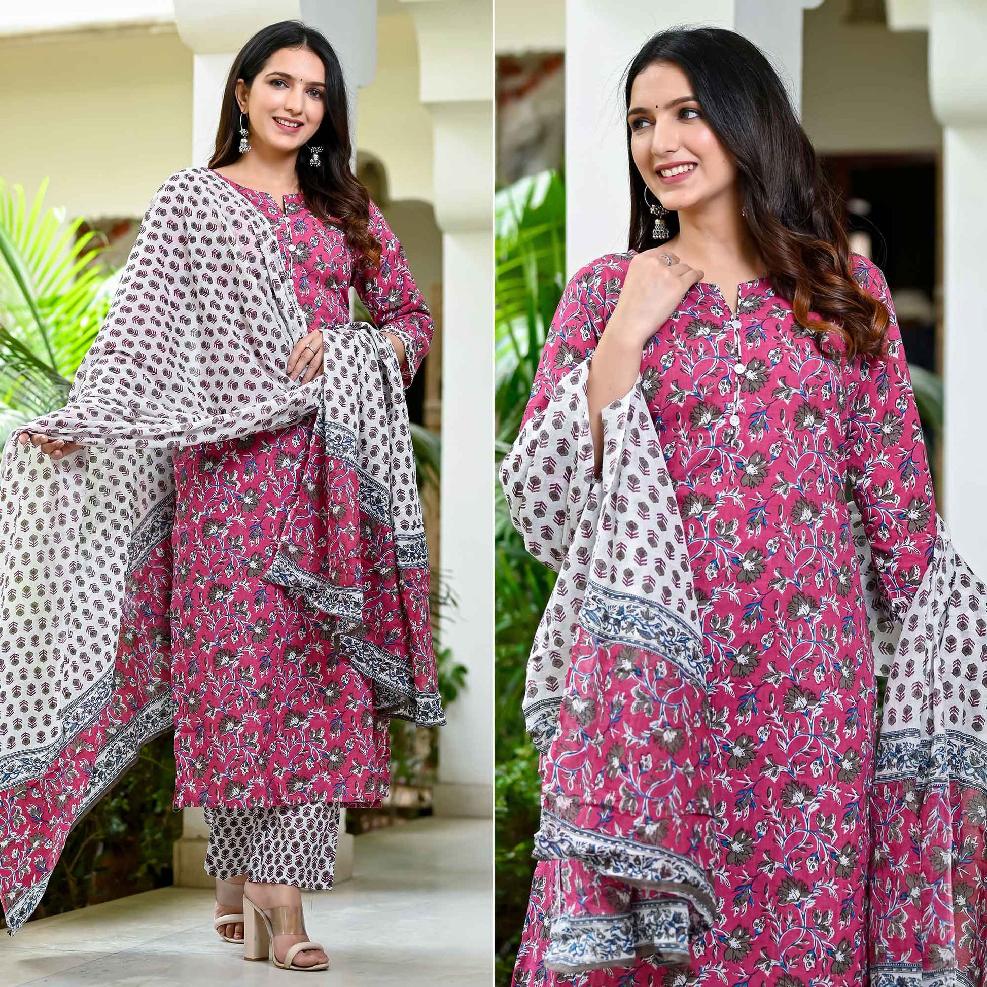 Magenta Purple Floral Printed Pure Cotton Salwar Suit