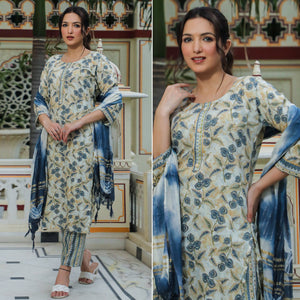 Cream Foil Printed Rayon Suit