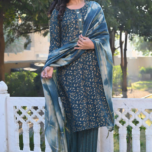 Morpich Blue Floral Foil Printed Rayon Salwar Suit