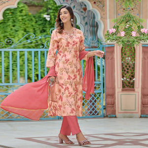 Light Peach Floral Foil Printed Chanderi Suit