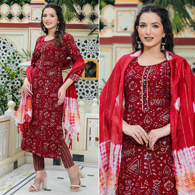 Maroon Foil Printed Rayon Suit