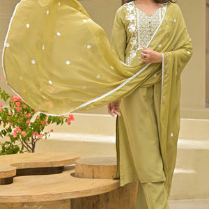 Light Chikoo Floral Embroidered Rayon Salwar Suit