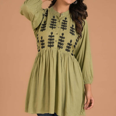 green-embroidered-cotton-slub-top