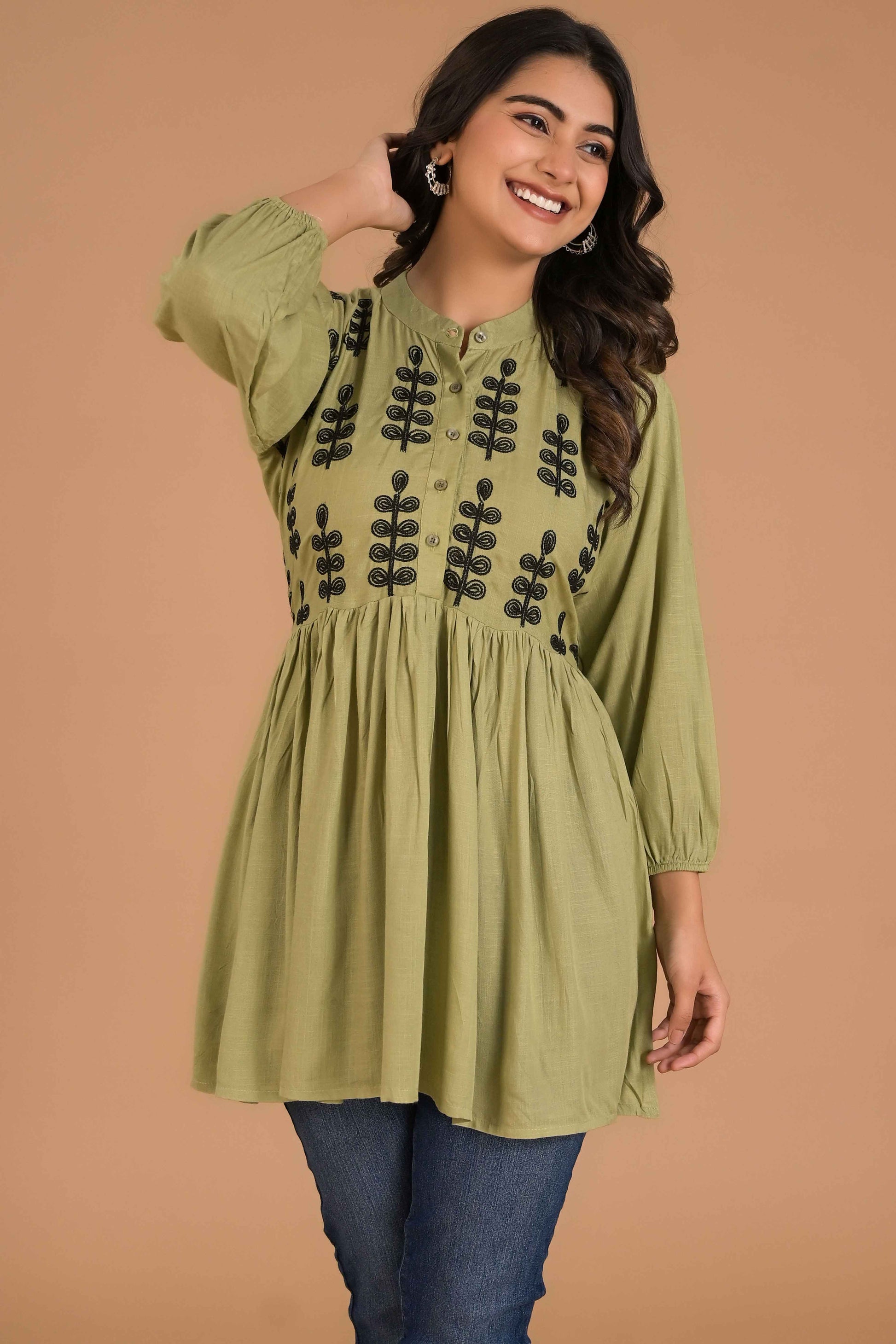 green-embroidered-cotton-slub-top
