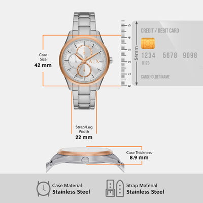 Dante Men Quartz Silver Dial Chronograph Stainless Steel Watch AX1870