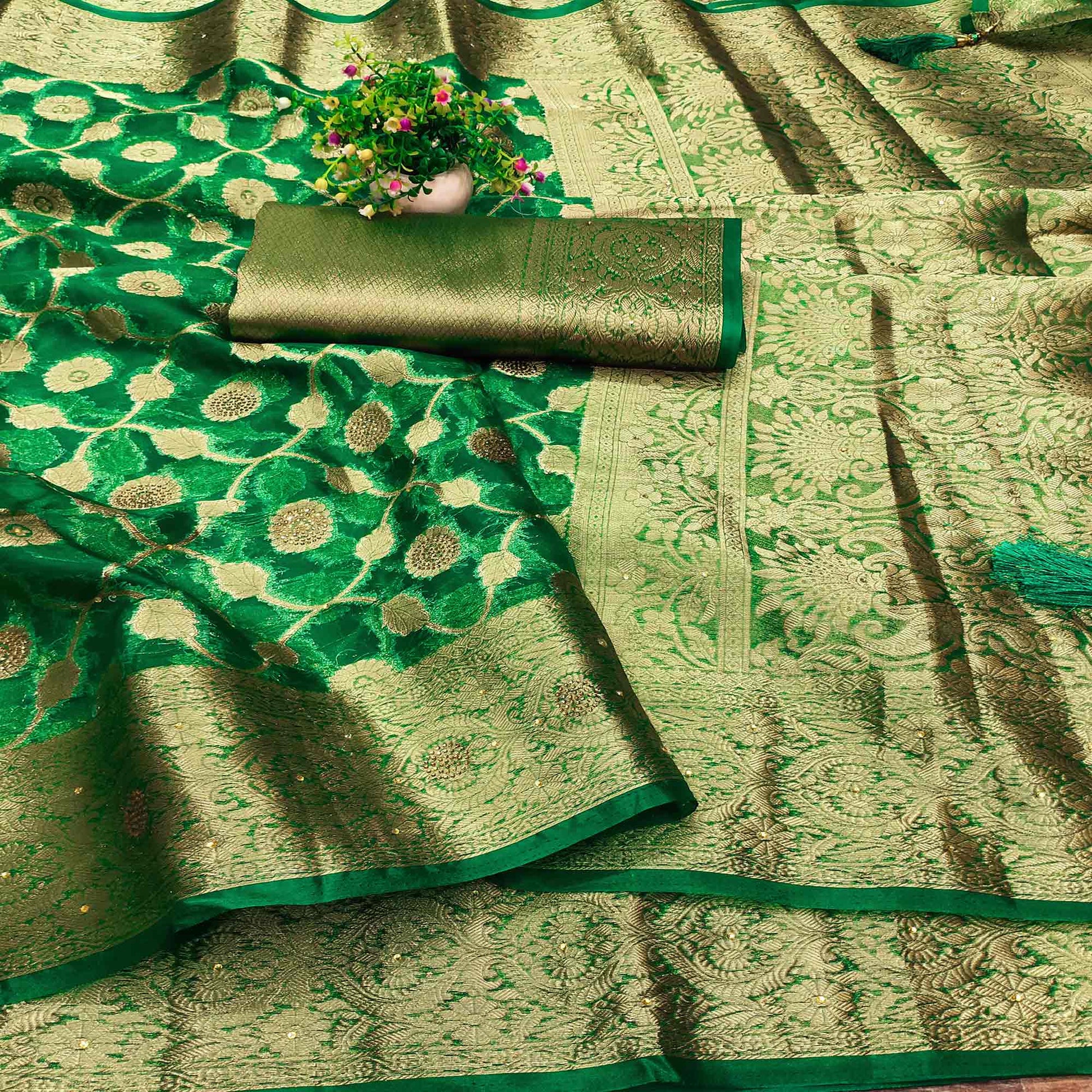 green-stone-work-woven-organza-jacquard-saree-1